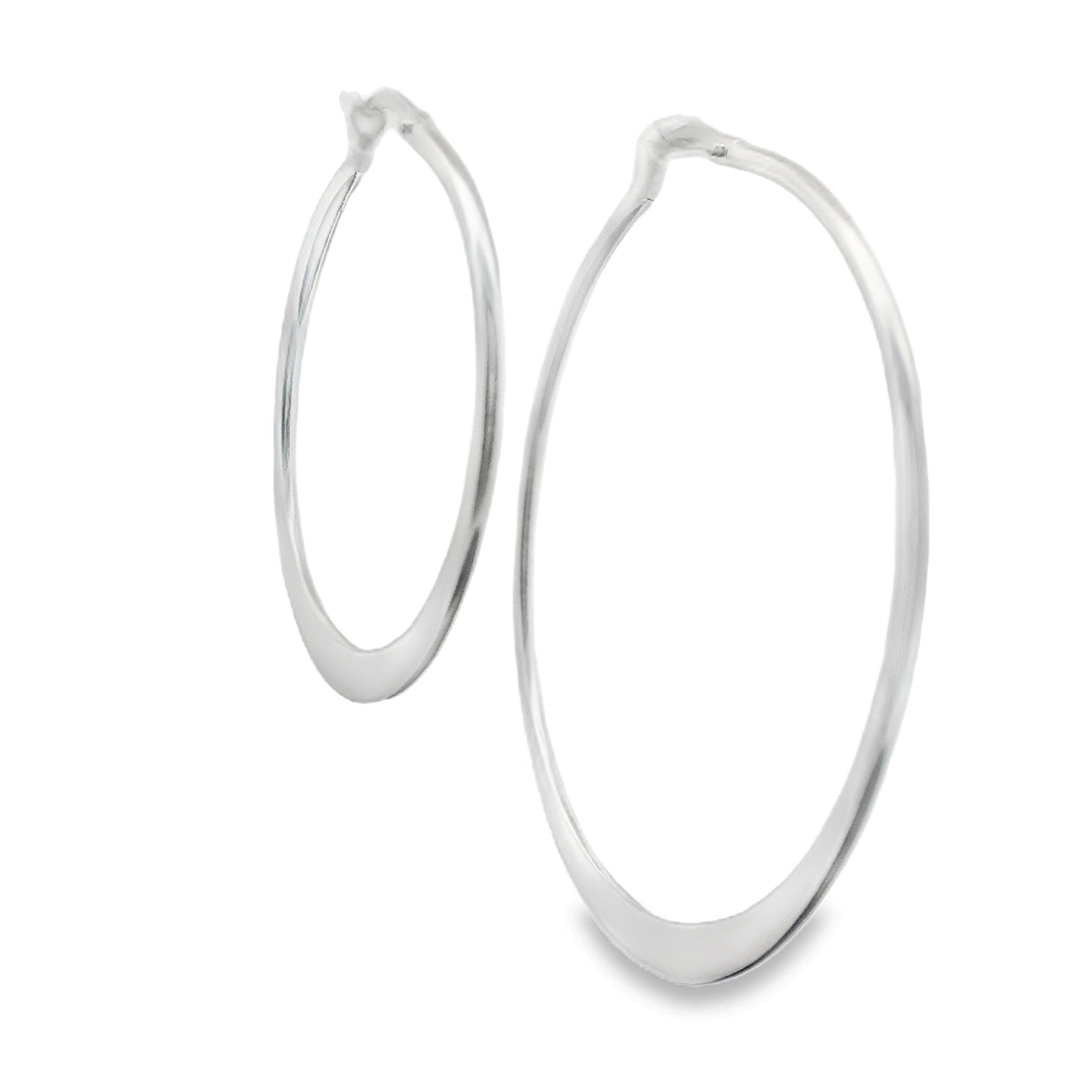 Sterling Silver Hoop Earrings - Graduated Flat Design