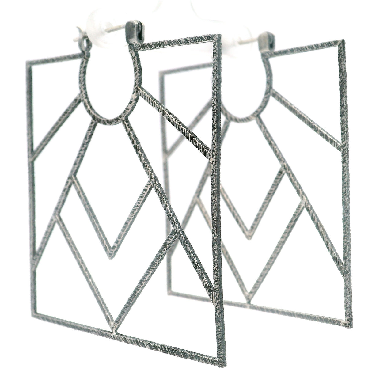 Sun Over Mountain Oxidized 925 Sterling Silver Square Window Hoop Earrings