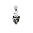 Sterling silver skull pendant with oxidized eye sockets and teeth, front view