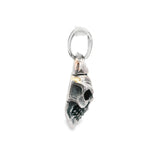 Sterling silver skull pendant, side profile view with flat back