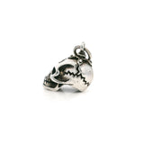 Sterling silver skull pendant side profile showing cracked cranium detail