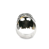 Sterling silver sugar skull ring, rear view of the openwork scroll detailing