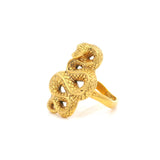 Gold vermeil snake ring with serpentine openwork coils, three-quarter view showing sterling silver band