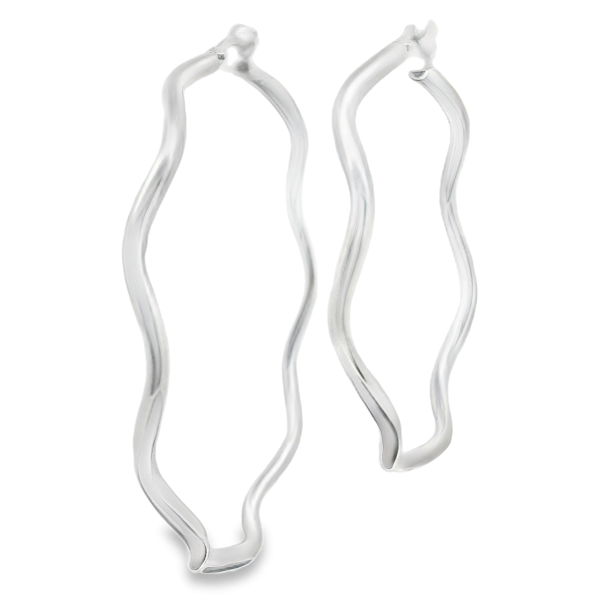 Sterling Silver Hoop Earrings - Wave with Click Top