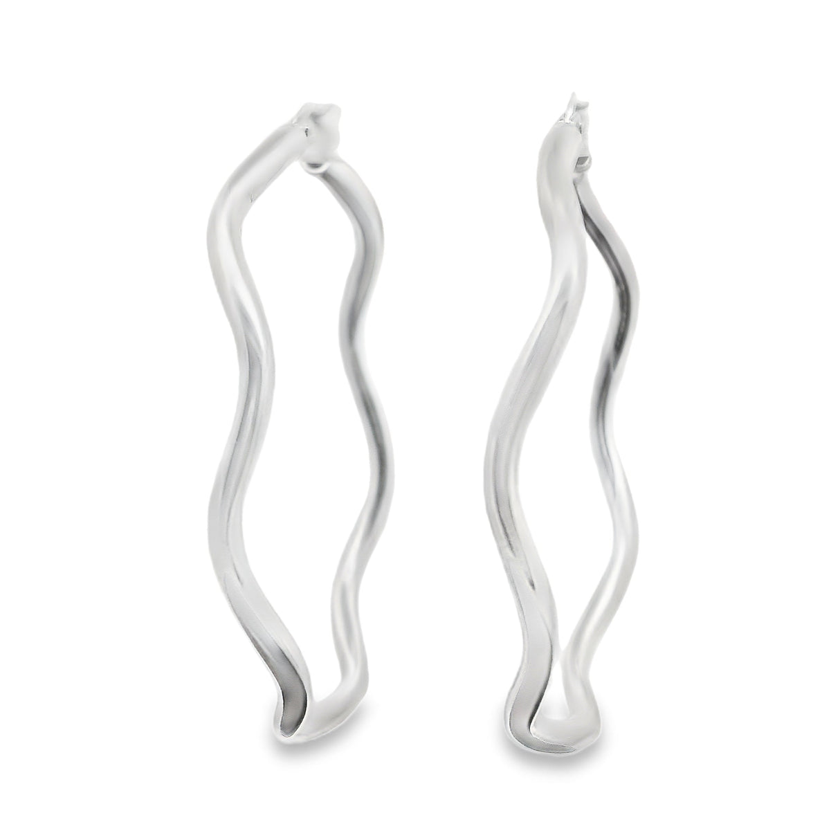 Sterling Silver Hoop Earrings - Wave with Click Top