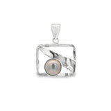 Tahitian Pearl Pendant -Blue-gray Round On Hammered Silver Rectangle