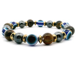 Tigers Eye & Hematite Navy Evil Eye Beaded Bracelet 8mm Rounds