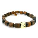 Tigers Eye Rectangular Beaded Bracelet with Gold Dice