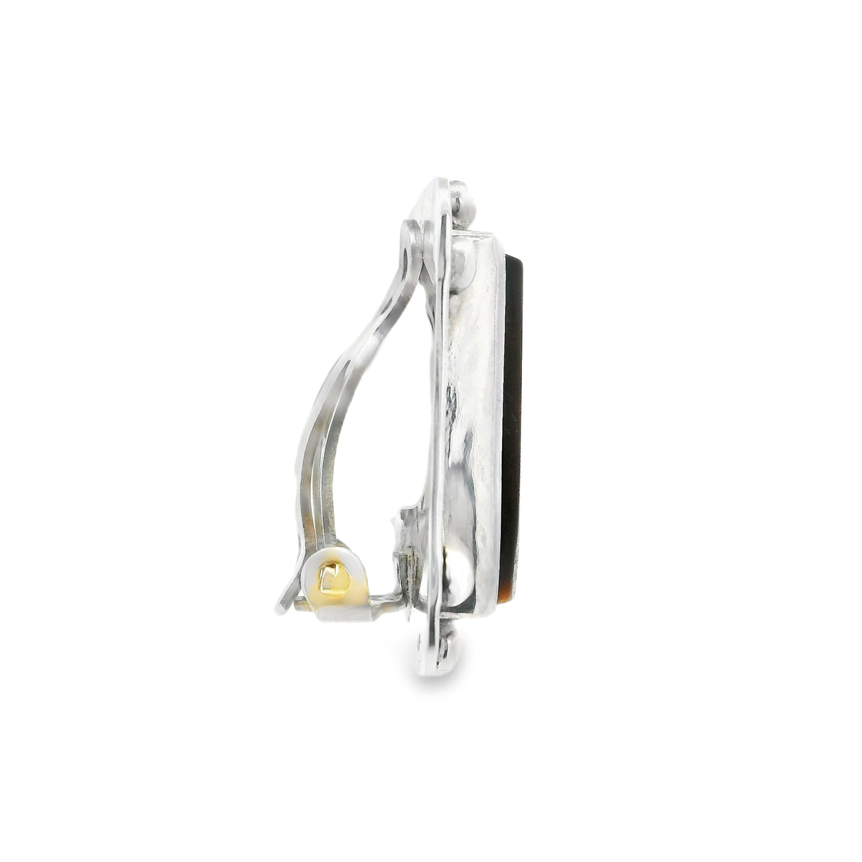 Tigers Eye Clip Earrings - Rectangle Cabochon With Silver Bezel Edge & Beads