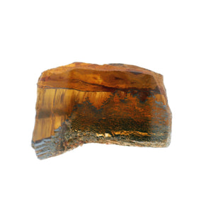 Tigers eye and tiger iron scenic slice showing mossy dark iron mottling beside pale golden silky streaks