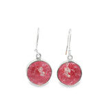 Thulite Cabochon Dangle Earrings - Simple Silver Bezel with Open Back