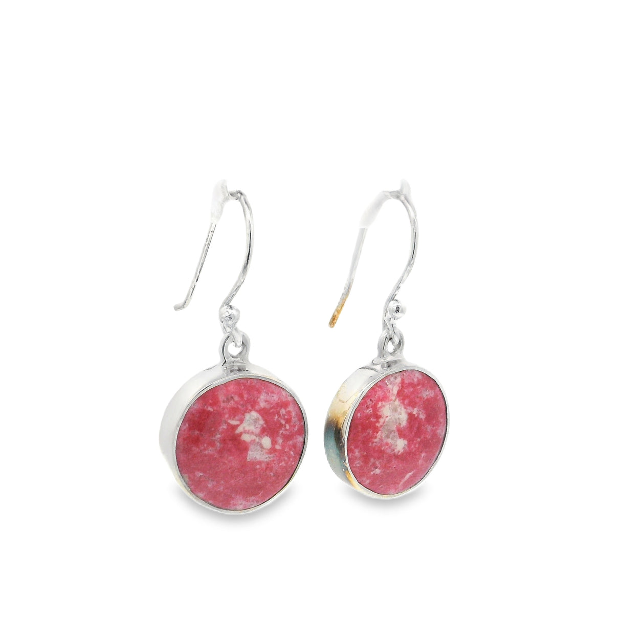 Thulite Cabochon Dangle Earrings - Simple Silver Bezel with Open Back