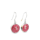 Thulite Cabochon Dangle Earrings - Simple Silver Bezel with Open Back