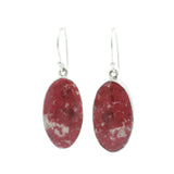 Thulite Cabochon Dangle Earrings - Simple Silver Bezel with Open Back