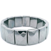 Terahertz beaded stretch bracelet of faceted metallic rectangular panels