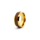 Titanium Ring 9mm Yellow Gold IP Plated with Hawaiian Koa Wood Inlay s10