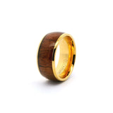 Titanium Ring 9mm Yellow Gold IP Plated with Hawaiian Koa Wood Inlay s8