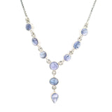 Tanzanite Y Design Cabochon Necklace on Box Chain with Stops at 15" thru 19"