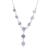 Tanzanite Y Design Cabochon Necklace on Box Chain with Stops at 15" thru 19"