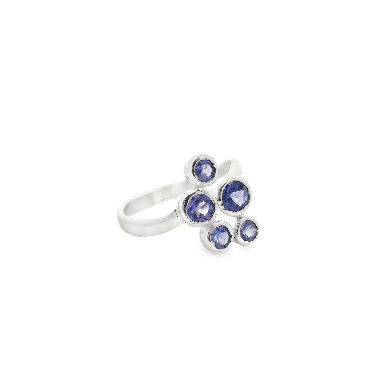 Faceted Tanzanite 5-Rounds Ring Bezel Set in 925 Sterling Silver sz7