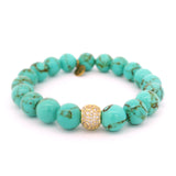 10mm Howlite Turquoise Beaded Bracelet with Cz Accent Bead