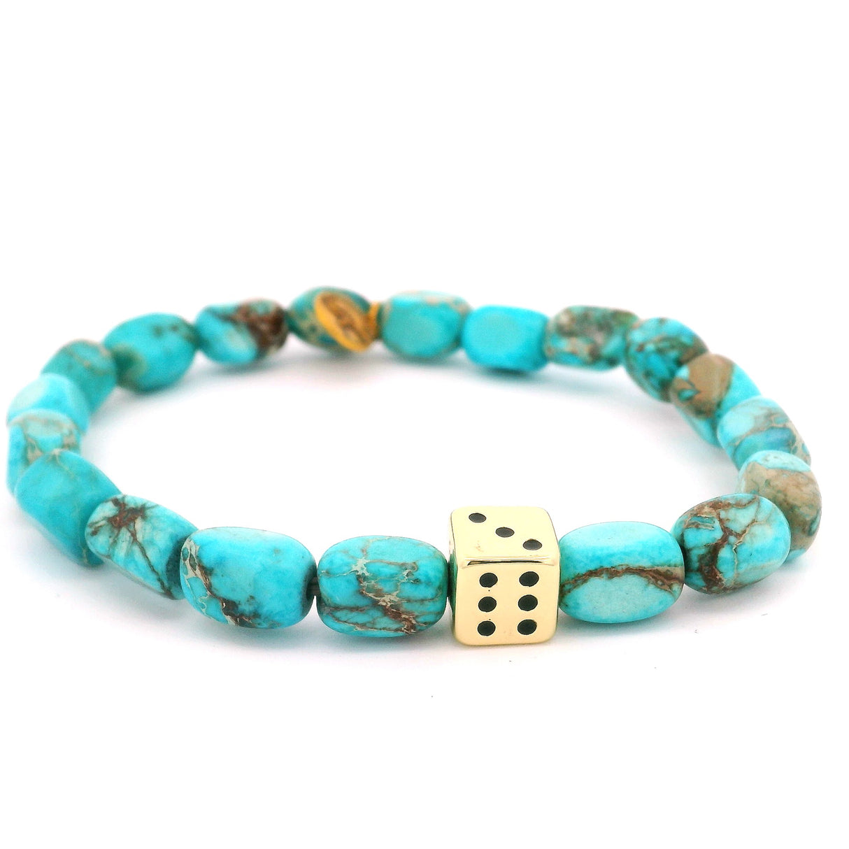 Kingman Howlite Turquoise Beaded Bracelet with Gold Dice