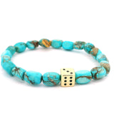 Kingman Howlite Turquoise Beaded Bracelet with Gold Dice