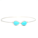 Duo Cabochon Gemstone Twist Bangle with Rhodium Overlay