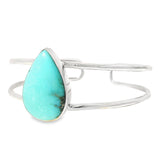 Turquoise Classic Double Row Open Back Silver Cuff - Simple Bezel Set - Polished Cabochon Teardrop