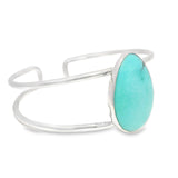 Turquoise Classic Double Row Open Back Silver Cuff - Simple Bezel Set - Polished Cabochon Teardrop