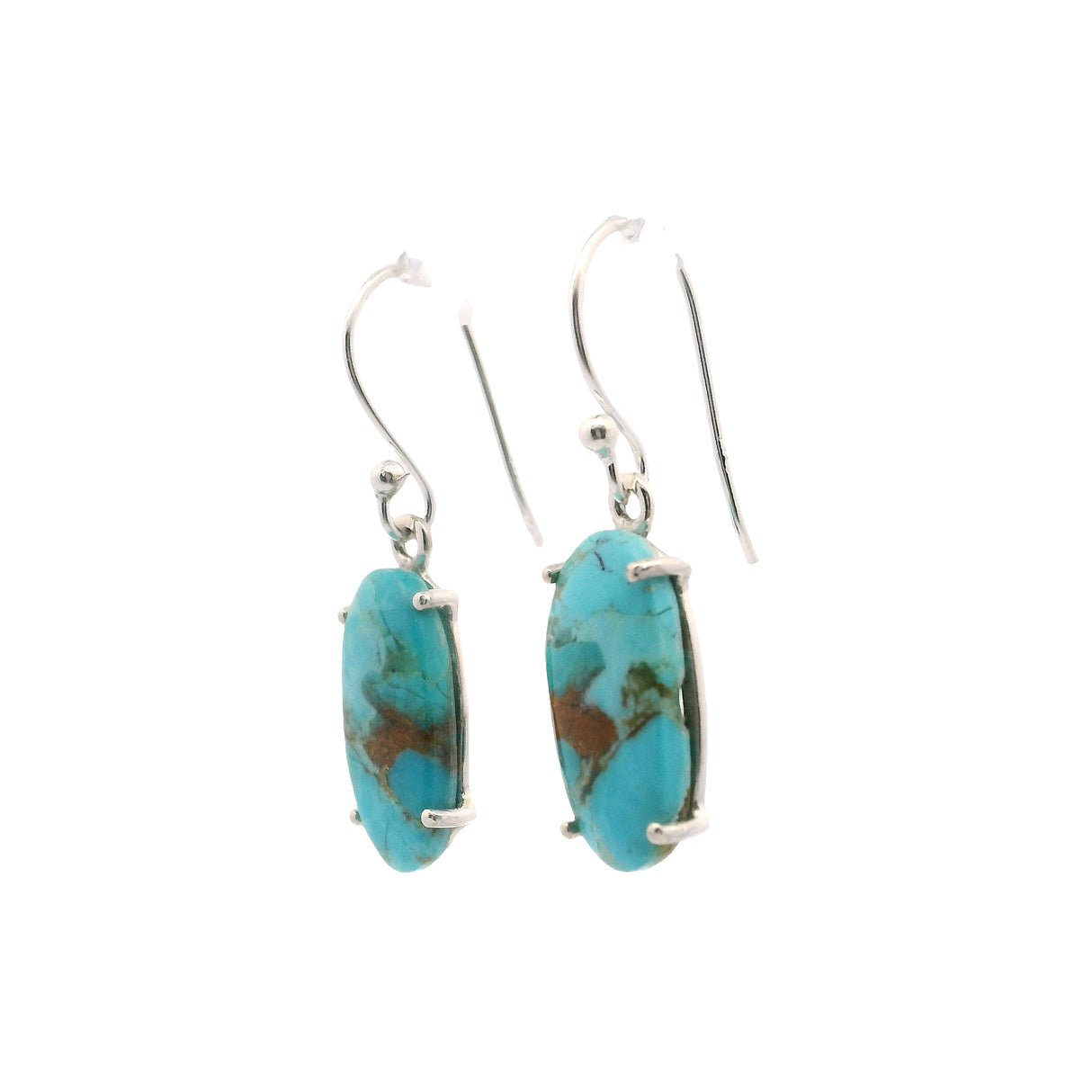 Turquoise Dangle Earrings - Oval Prong Set