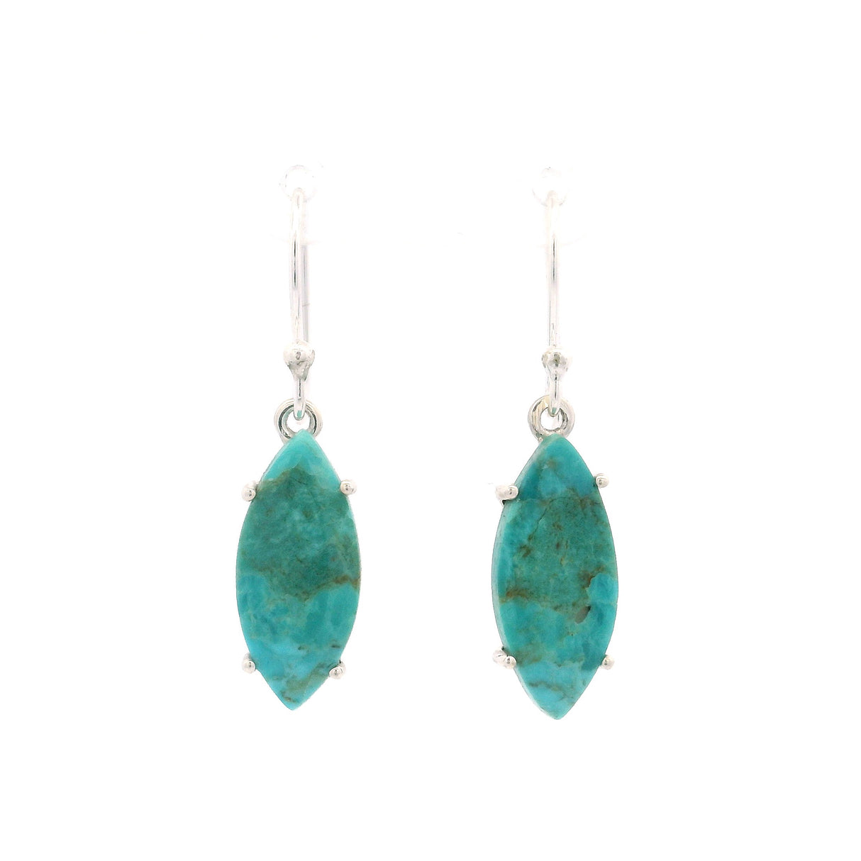 Turquoise Dangle Earrings - Sharp Oval Prong Set