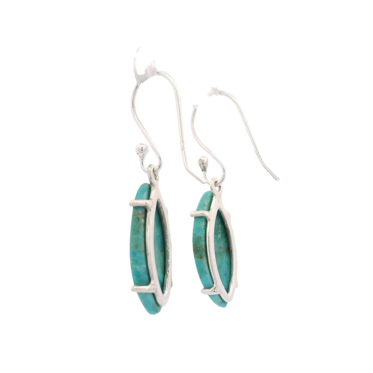Turquoise Dangle Earrings - Sharp Oval Prong Set