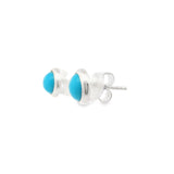 Turquoise Round Stud Earrings Bezel Set in 925 Sterling Silver