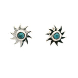 Turquoise Round Sun Stud Earrings Bezel Set in 925 Sterling Silver