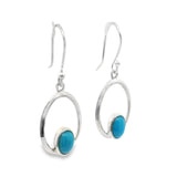 Turquoise Oval Dangle Earrings Bezel Set in Large Oval of 925 Sterling Silver