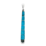 Turquoise Inlay Pendant - Tapered Elongated Rectangle With Rounded Silver Edges & Simple Rectangle Channeling
