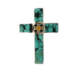 Chinese Turquoise Cross Pendant With Black And Yellow Sapphires In Center