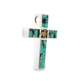 Chinese Turquoise Cross Pendant With Black And Yellow Sapphires In Center