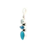 Mexican Turquoise Pendant - Reverse Pear Cabochon with Faceted Blue Topaz Rough & Blue Apatite Nugget - 925 Sterling Silver Bezels