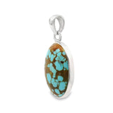 Santa Fe Turquoise Pendant - Oval Cabochon Set in Simple 925 Sterling Silver Bezel - Bright Robins Egg Blue with Tawny Brown Veining