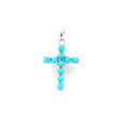 Silver cross pendant set with ten turquoise-blue round cabochons, prong set, front view