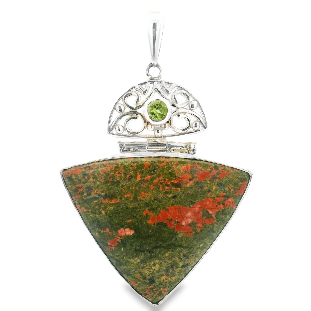 Unakite Pendant with Peridot in Filigree