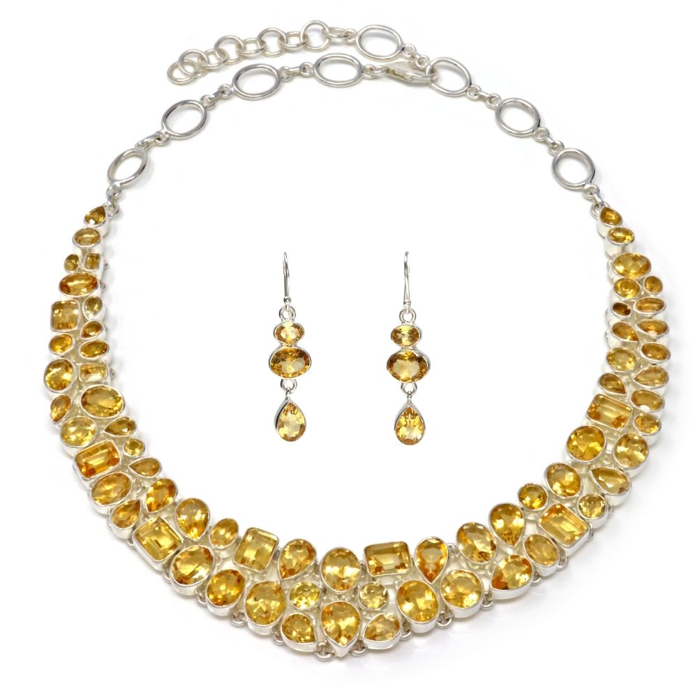 Citrine Faceted Set - Necklace & Dangle Earrings