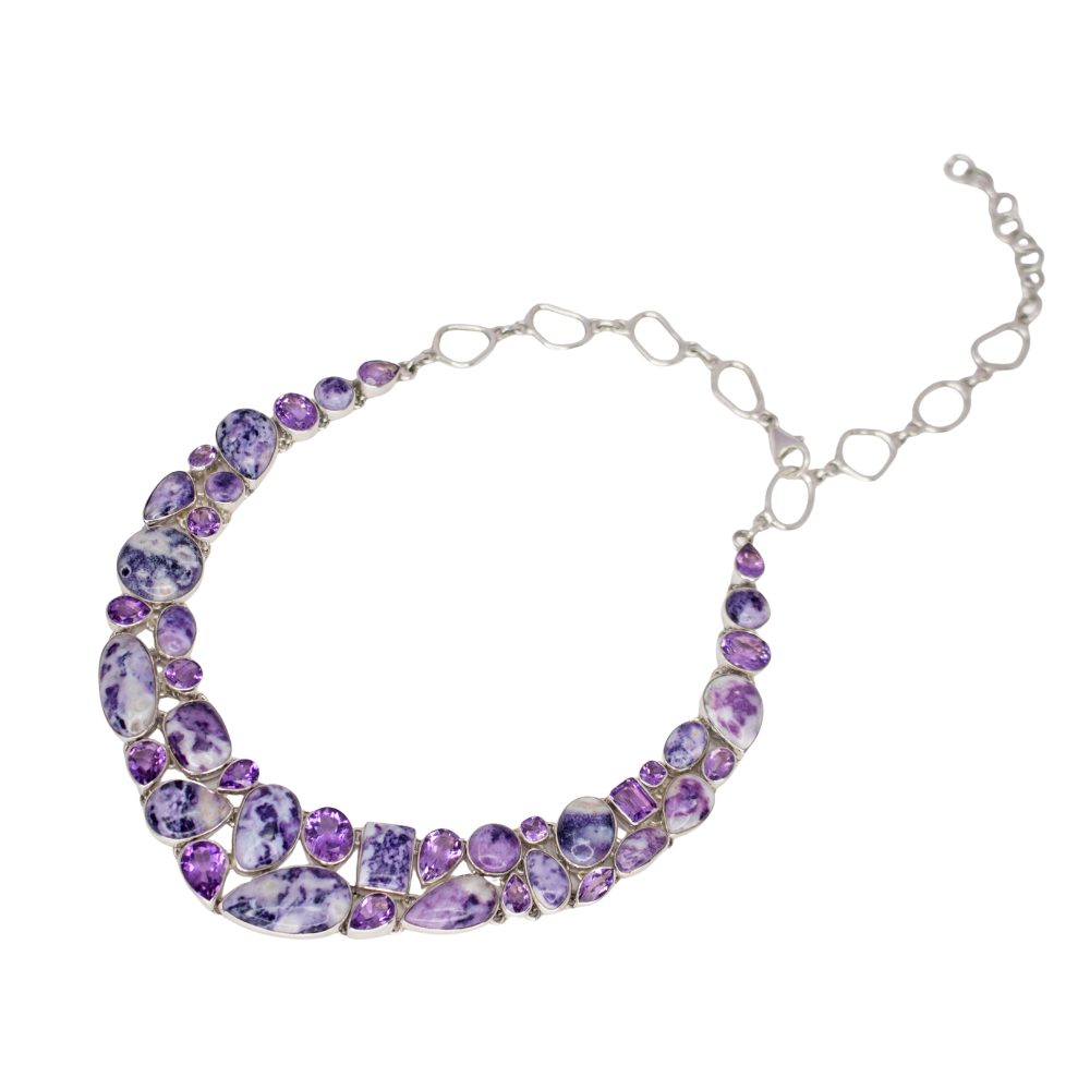 Purple Common Opal Set (Necklace & Dangle Earrings) with Faceted Amethyst