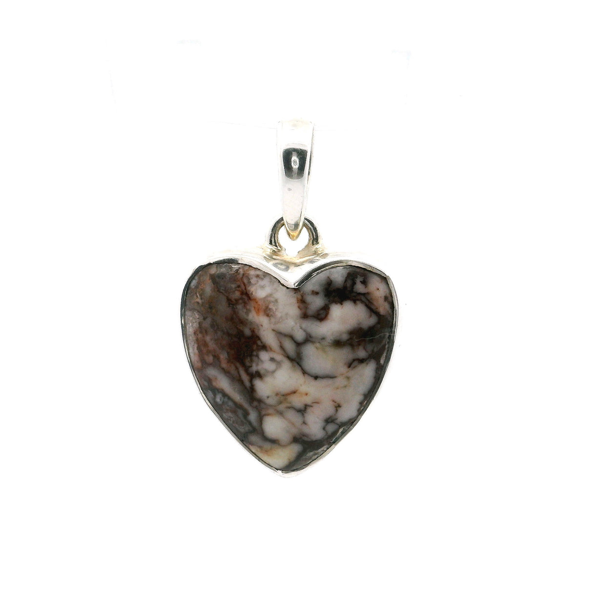 Howlite (Wild Horse) Pendant - Heart Cabochon with Simple 925 Sterling Silver Bezel