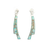 White Opal Inlaid Earrings - Post-Dangles With Step Heel Design
