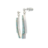 White Opal Inlaid Earrings - Post-Dangles With Step Heel Design