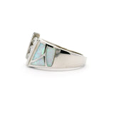 White Opal Inlay Art Deco Ring with 3 White Czs Stacked Sz9