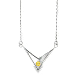 Faceted Yellow Sapphire Necklace - Round Prong Set on Angular Cut Out 925 Sterling Silver Chevron & Box Chain with Stops at 15" thru 19"